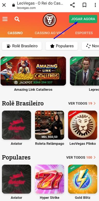 Acesse o site oficial do cassino e clique na opção JOGAR AGORA