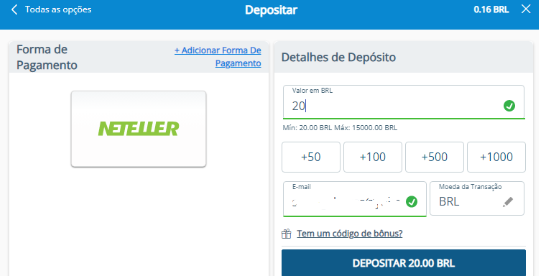 Adicione as informações solicitadas e um código de bônus, caso tenha. Esteja atento ao depósito mínimo do cassino e selecione a moeda desejada. Confira o valor, clique em “Depositar” e finalize.