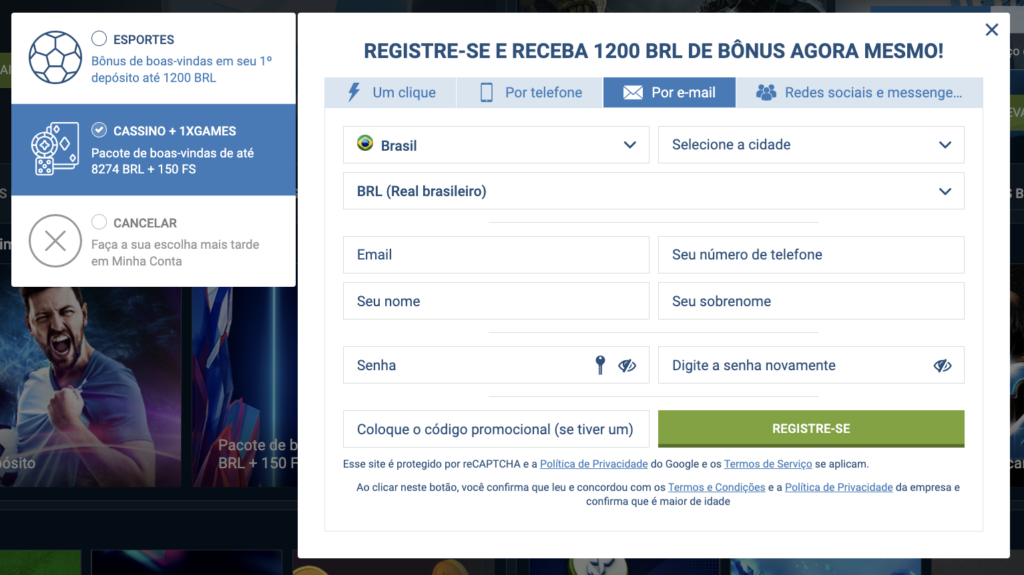 Crie uma senha segura e escolha sua moeda preferida.