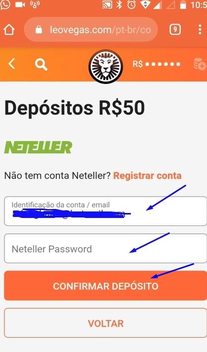 Digite seu e-mail da conta NETELLER e senha e clique em Confirmar Depósito