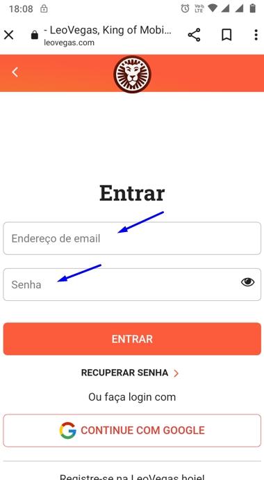 Faça Login na sua conta do cassino online utilizando seu e-mail e senha