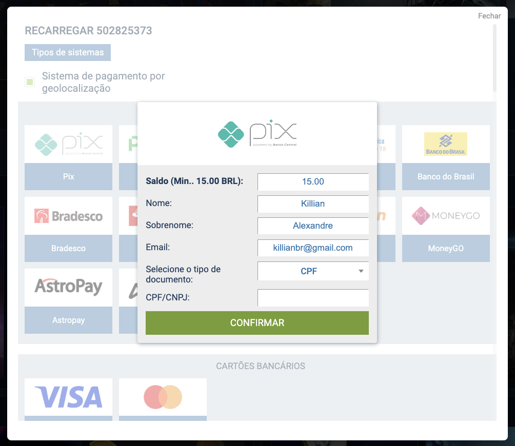 Insira o valor que deseja depositar e confirme a transação.