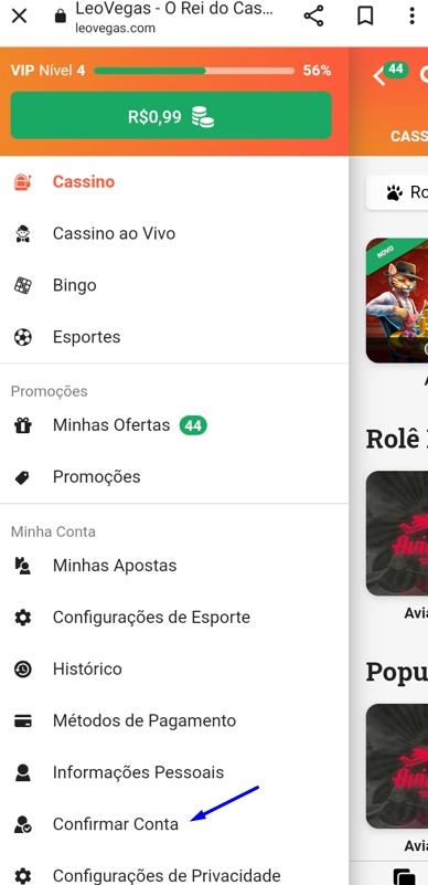 No canto superior esquerdo clique na opção do Menu e depois selecione a opção “Confirmar Conta”