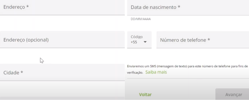 Siga para a verificação da conta, preenchendo as informações solicitadas na página. Confira se estão de acordo, incluindo o código postal, pois no final do processo, é necessário enviar documentos como o comprovante de endereço.